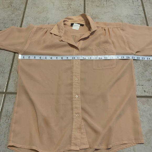 Vintage 70s Philippe Ronsard Paris Peach Short Sleeve Blouse Size M/L - Picture 3 of 7